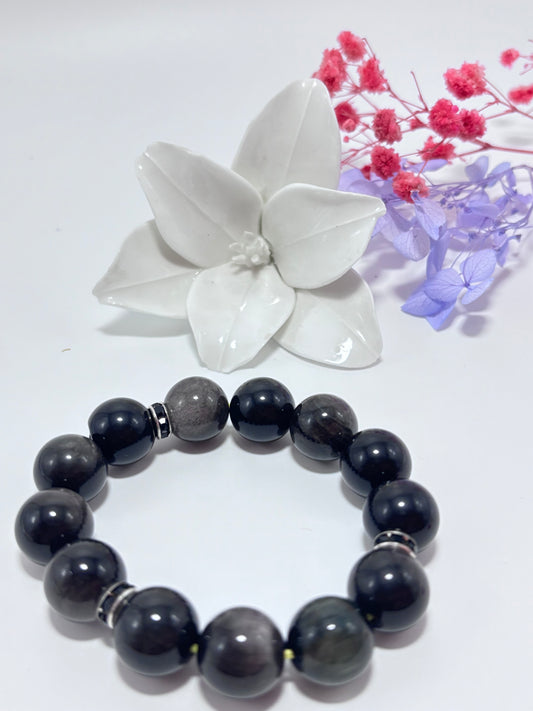 Obsidian，Black Rutile Quartz，Kunzite Crystal Bracelets