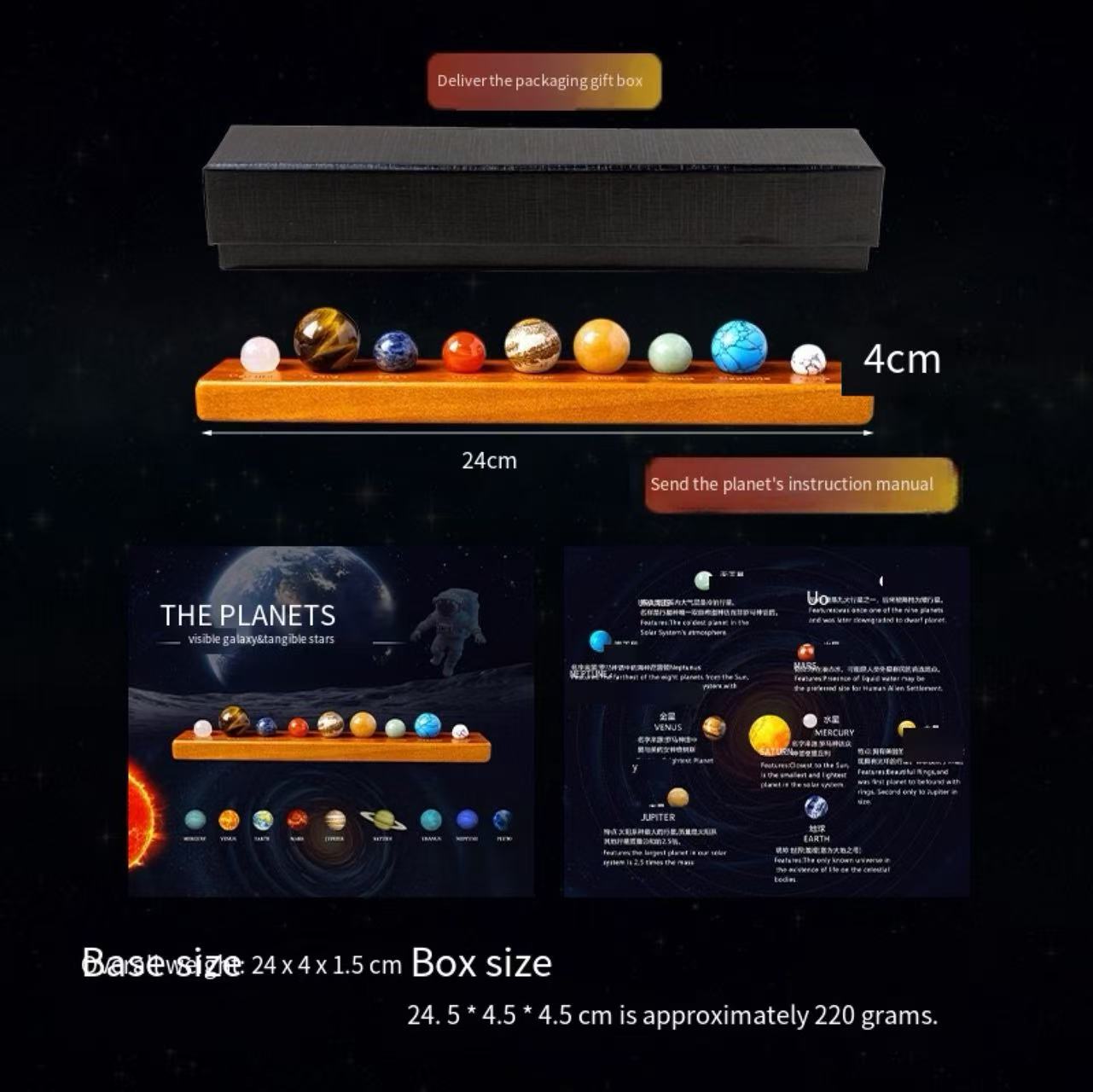 Natural Crystal Sphere Mineral Specimen Set - Solar System Nine Planets Collection for Science Education and Display.